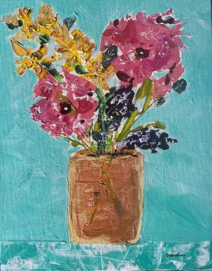 Flowers in Gold Vase