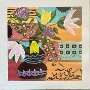 Big Flowers in Black Jug